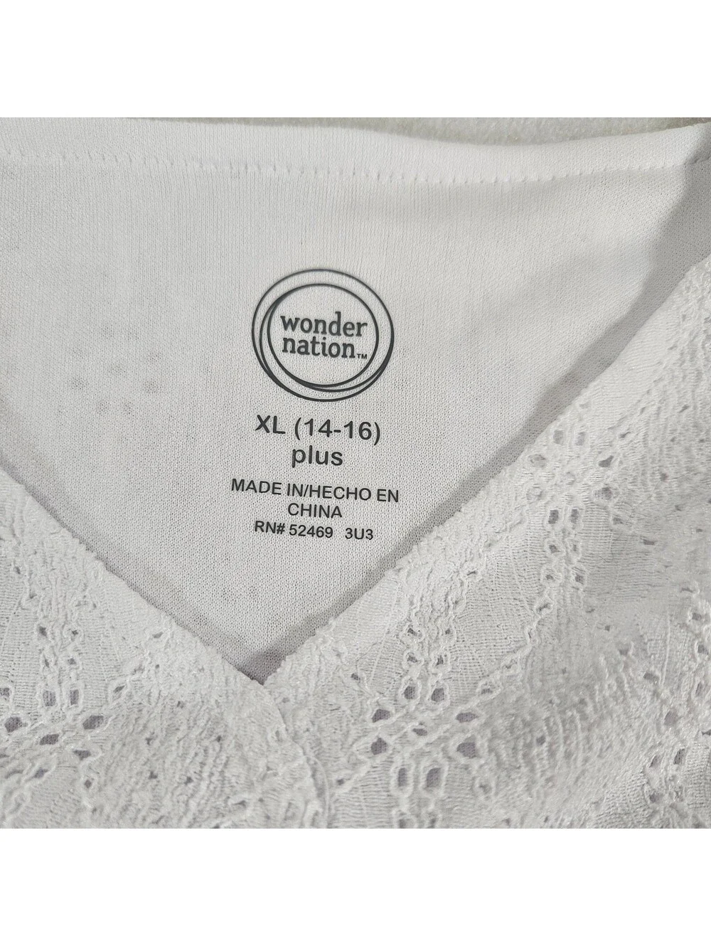 Wonder Nation Girls XL 14-16 Plus White Eyelet Smocked Long Sleeve Blouse NWT